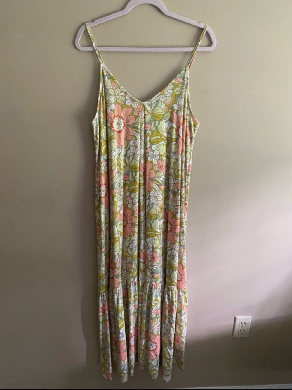 Peach & Olive Floral Spaghetti-Strap Maxi Dress